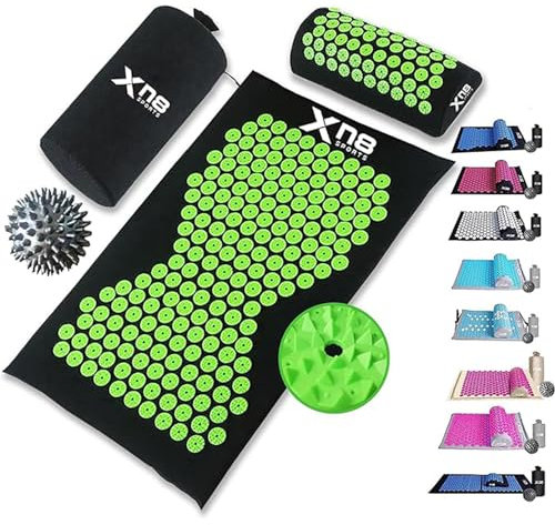 Xn8 Shakti Acupressure Mat & Pillow, Spiky Acupuncture Mat for Anxiety, Stress Relief, Back Pain, Muscle Relaxation & Recovery, Portable Reflexology Matt with Carry Bag & Massage Ball for Men & Women