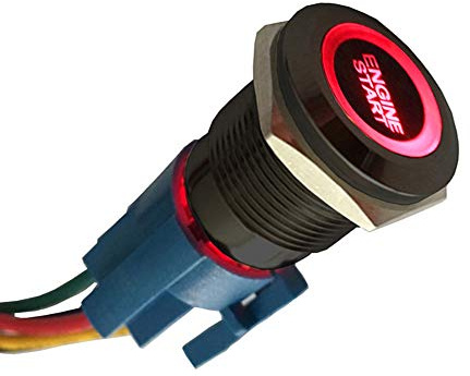 ETOPARS Nero Guscio 12V Auto Luce Rosso LED Pulsante di Avviamento in Metallo 19mm Interruttore a levetta Momentaneo Accensione Engine Start Presa Filo
