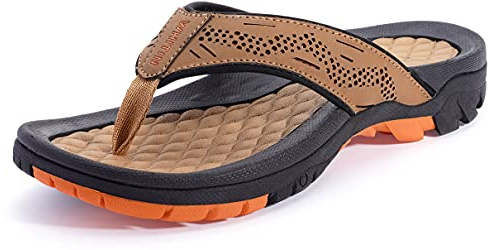 WHITIN Men's Outdoor Waterproof Flip Flops Thong Sandals with Arch Support Size 13 Slip Resistant Walking Sandles Male Slides Beach Dark Brown 47