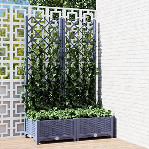 WHOPBXGAD blumentopf schwarz,blumentopf groß,blumenkübel,übertopf groß,Pflanzkübel mit Spalier Dunkelgrau 80x40x121,5 cm PPpflanzkübel,pflanzkübel XXL,blumentopf mit füßen,