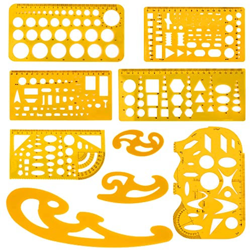 9 Stück Architektur Schablone Geometrische Zeichenschablone Kunststoff Studenten, Technische Zeichnungen Kreisschablone, klare Französisch Kurve und Vorlage Lineal Set für Büro Kunst Studio Schule