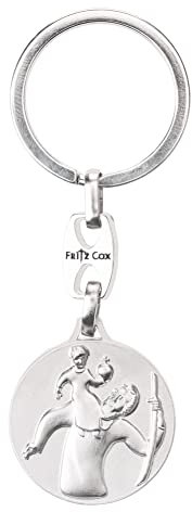 Fritz Cox Porte-clés Saint Christophe - En métal - Le saint patron des voyageurs - Pratique, léger et stable sur carte cadeau, argenté, M