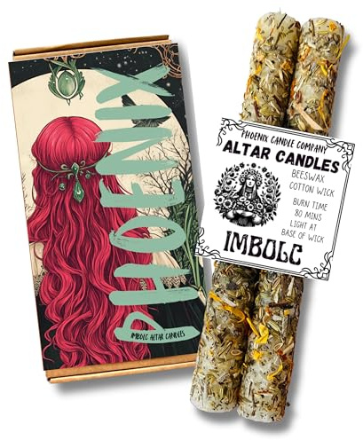 Par av 20 cm (8 tum) klädda sabbatljus | Bivax | Örter & blommor | Handvalsade | Häxkonst | Hednisk | Wiccan (Imbolc)
