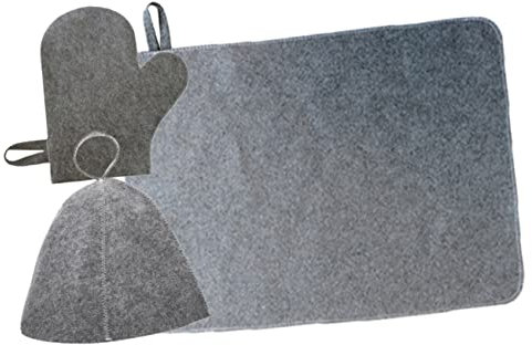 minkissy Sauna Cap and Mitten Set Felt Pad Grey Sauna Hair Cover Protective Hat Supplies for Men and Women Spa Bath