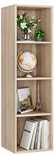 fevarbord Bibliothèque Salon Étagère à 4 Niveaux Bibliotheque Meuble de Rangement 4 Cases pour Bureau Salon Chambre Chêne 30x30x106cm