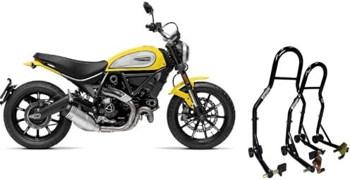 2 Cavalletti alzamoto alza moto per alzare sollevare la ruota gomma anteriore e posteriore davanti dietro del della Ducati Scrambler 400 800 1100 avantreno retrotreno