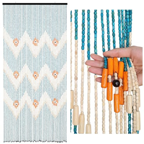 BECHAEO Cortina de Cuentas para Puerta, Hecha a Mano, de Madera de bambú, con Cuentas para Colgar, Divisor de habitación, Cortina Hippie para Pasillo, Ventana, decoración rústica Bohemia del hogar