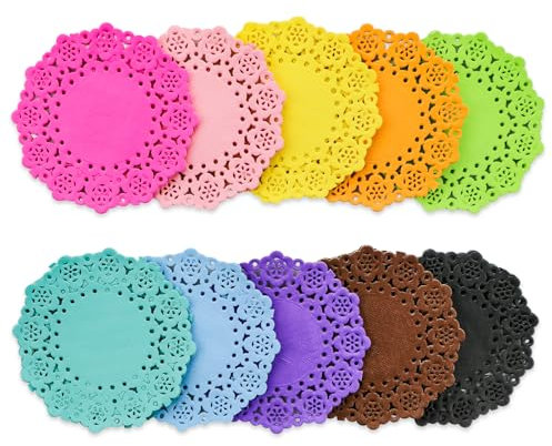 200 Stück 7,6 cm runde Spitzen-farbige Papierdeckchen, sortiert, 10 Farben, Mini-Papierdeckchen für Tische, Handwerk, Hochzeitsfeier und Geschirrdekoration