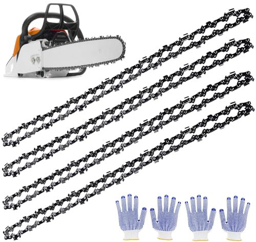 Lot de 4 chaînes de tronçonneuse Nizirioo - Avec gants - Longueur de coupe : 35 cm - Pas de chaîne : 3/8 - Épaisseur du maillon d'entraînement : 1,3 mm - 52 maillons - Accessoires de chaîne de