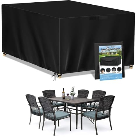 Coperture per Mobili da Giardino, 420D Oxford Copertura Tavolo Esterno Telo Copri Tavoli da Terrazza Quadrato Impermeabile Anti-UV Antivento Copertura da Tavolo da Giardino(160x130x90cm)