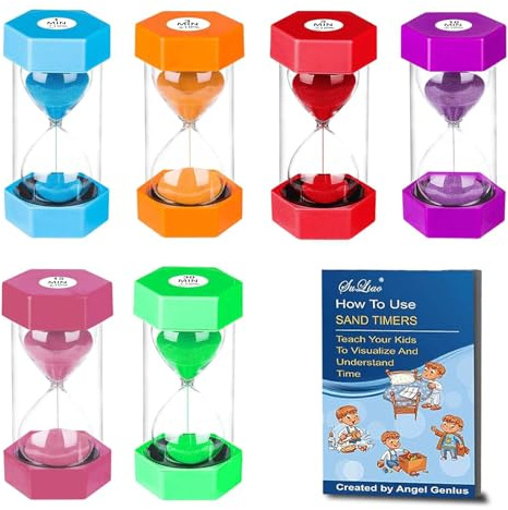 SuLiao Clessidra 1 2 3 5 10 15 30 minuti, set timer per uova, vetro colorato, timer per bambini, scuola, bambini, lavarsi i denti, kita, ufficio, casa, decorazione, giochi, aula, cucina
