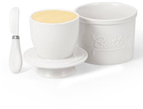ASPENBO Keramik Butterdose mit Buttermesser,Französische Butterdose mit Deckel,Porzellan-Buttertopf im Einmachglas-Stil,Weiß