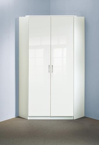 PEGANE Armoire d‘Angle, Meuble de Rangement Coloris Blanc cassé, Blanc - Longueur 95 x Hauteur 198 x Profondeur 95 cm