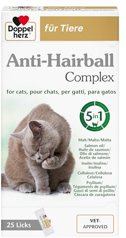 Doppelherz - Complesso Anti Hairball Doppelherz per gatti – Con fibre e oli di elevata qualità per favorire la digestione dei boli di pelo – 25 cremosi snack da leccare.