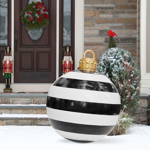 Afenau Aufblasbare Weihnachtskugel Dekoration, 60cm Weihnachtsdeko Aufblasbar Schlieren, Aufblasbarer Weihnachtsball, Aufblasbare Weihnachtskugeln PVC für Garten, Festiva, Hochzeit Party Deko