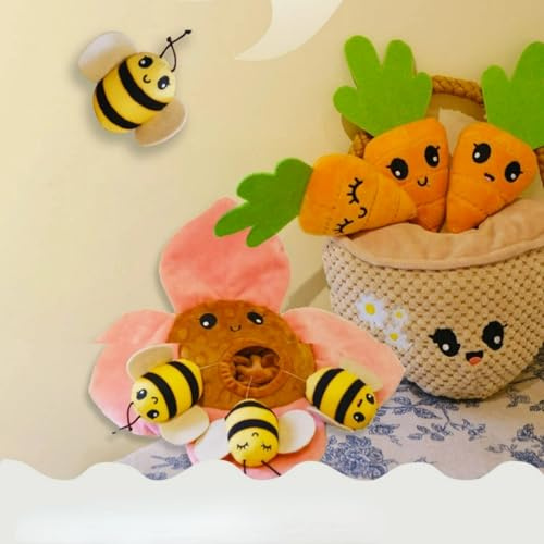 Layheld Dog Puppy Snuffle Hide & Seek Toy Series Planter Carrot Basket Bee & Flower Shapes Bell Crinkle Paper BB Sound Slow Feeding Pet Toy Dog Accessories Gift for Christmas (Carrot Basket)