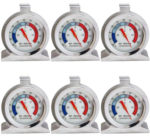 6Pcs Refrigerator Thermometer -30℃～30℃/-20℉～80℉ Stainless Steel Fridge Thermometer Large Dial Refrigerator Thermometer Digital