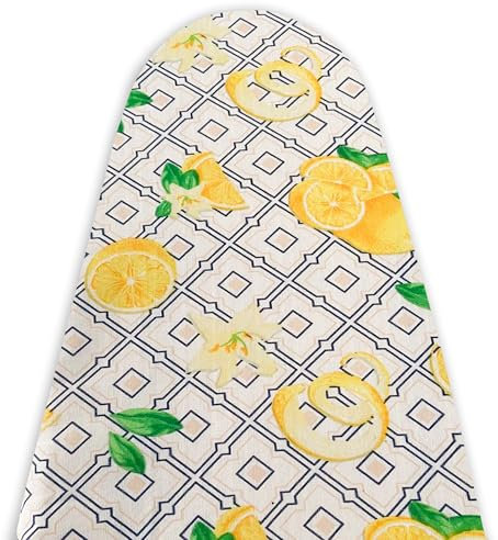 TUOLON Housse de table à repasser, fabriquée en Italie, 47 x 140 cm, universelle pour aiguilles à vapeur, pratique et douce, housse de repassage avec élastique couverture, citron A
