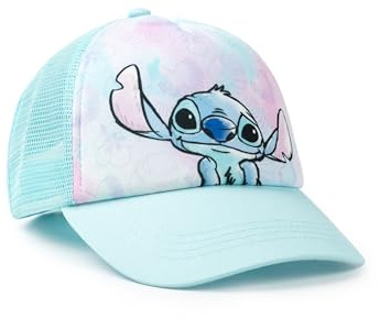Disney Lilo & Stitch - Gorra de béisbol ajustable para niñas en azul claro, gorra de uso casual con gráfico de puntada, mercancía de puntada, protección solar trasera de malla, accesorio de personaje