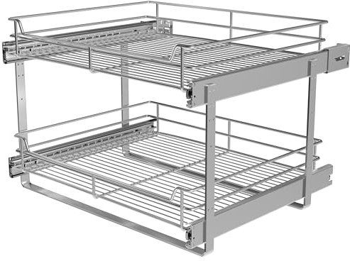 JOWBOOW 2-Tier Cabinet Pull Out Shelves, 20 W x 22 D, Chrome