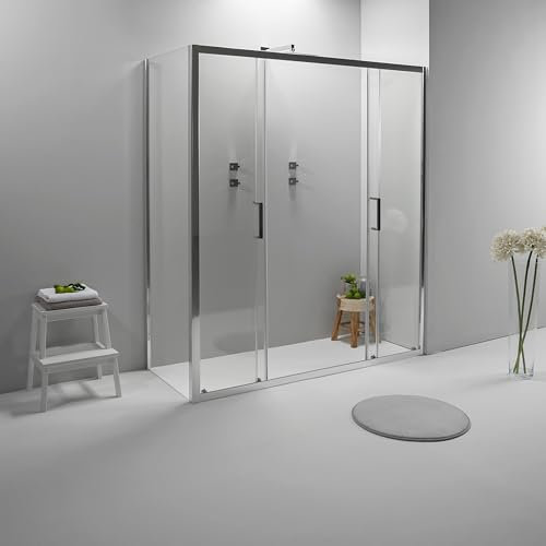 Box Doccia Angolare 70x170 cm - Cabina Doccia con Lato Fisso Trasparente, Temperato 6mm e Anticalcare, Porta Scorrevole, Profilo Cromato e Chiusura Magnetica - Facile da Installare e Pulire