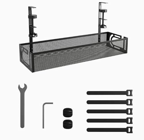 Plateau De Gestion des CâBles sous Le Bureau sans PerçAge, Plateau De CâBles en Maille MéTallique pour Organisateur De Fils, Accessoires De Bureau (Noir - 1 Pack)