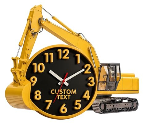 Personalisierte Bagger-Uhren mit Namen, maßgeschneiderte Wanduhr für Heimdekoration, Vatertagsgeschenke, Vatergeschenke, Geburtstag, Weihnachten, Bagger-Uhren, kreative Uhr, maßgeschneidertes Geschenk
