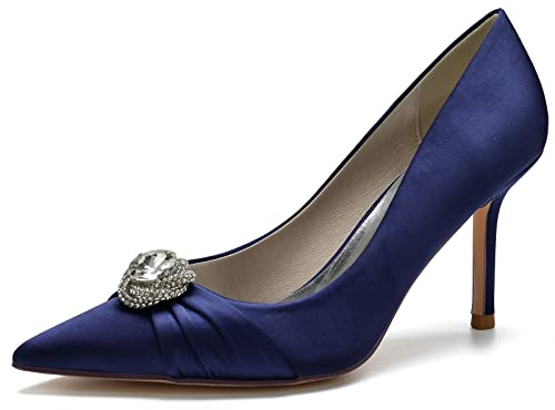 DANOBAB Chaussures de Mariée pour Femme, Sandales de Mariage à Talon Stiletto, Escarpins à Bout Pointu, Chaussures de Soirée pour Cérémonie,Dark Blue,38