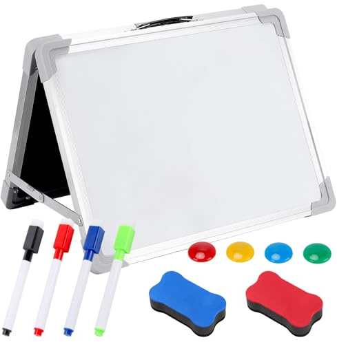 SYUTBOU Magnetisk whiteboard, 40 x 30 cm silverram liten magnettavla, dubbelsidig skrivbar vit bräda för kontor, teckning