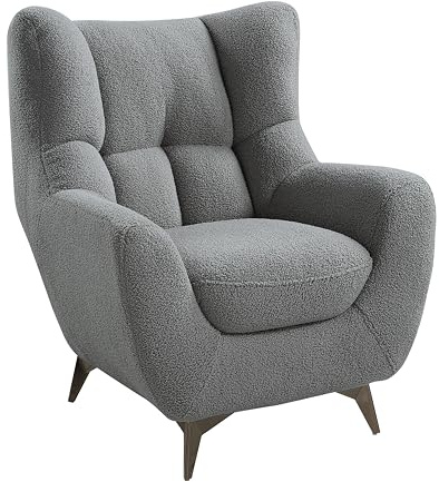 Atlantic Home Collection Sessel Shawn bezogen mit Teddystoff, grau, Polyester, 88 cm x 91 cm 98 cm