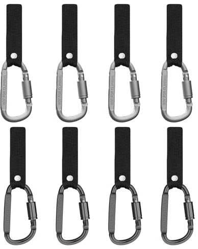 8 mousquetons en Forme de D avec Fermeture à vis et Sangle Mousqueton avec Fermeture à vis + bloqueur Mousquetons en D Mousqueton pour Le Travail Camping la Moto Voiture (Noir Gris)