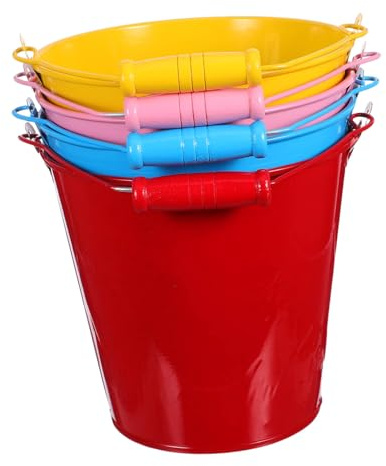 Warmhm 4 pezzi Secchiello Spiaggia Colorati Mini Secchi in Metallo per Sabbia Gioco Mare Ragazzi e Ragazze Leggero e Facile da Trasportare
