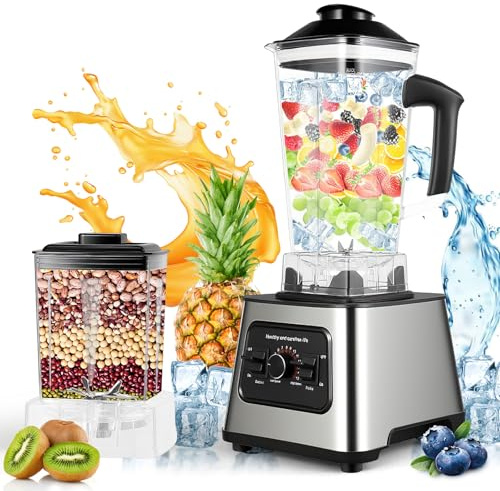Mixer Hochleistungsmixer, 2-in-1-Standmixer, 6000W Smoothie Maker, 2L+0.5L, 9 Stufen, 4-Klingen, Mixer Smoothies, Milchshakes Und Zum Einfrieren Von Obst