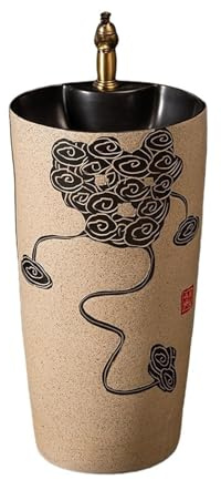 Lavandino moderno con piedistallo Lavandino in ceramica con piedistallo integrato, rubinetto e kit di scarico for bagno, cortile, balcone