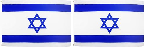AZ FLAG - Drapeau Israël - 150x90 cm - Drapeau Israélien 100% Polyester Avec Oeillets Métalliques Intégrés - Pavillon 110 g (Lot de 2)