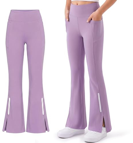 Baogaier Leggings évasés pour Filles avec 2 Poche UPF 50 Protection Solaire | Sport Pantalons, Bandes réfléchissantes, Extensible, Respirant Léger Pantalon, Enfants Ecole Décontracté Vêtements, 7-15 Ans
