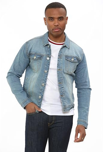 NOROZE Men's Washed Denim Western Trucker Jacket Classic Buttoned-cuffs Casual Outerwear (Blue, XL)