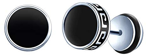 Feilok Pendientes para mujer y hombre, de acero inoxidable, para hombre, color negro, plateado y blanco