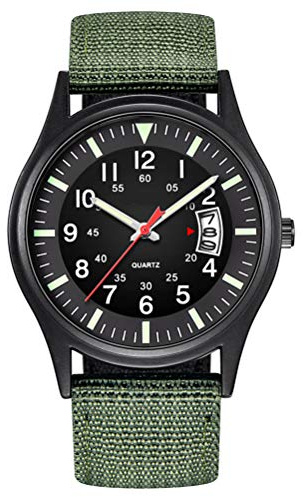 Macabolo Montre de travail analogique pour homme - Style militaire - Étanche - Style décontracté - À quartz - Pour homme, vert, Bracelet