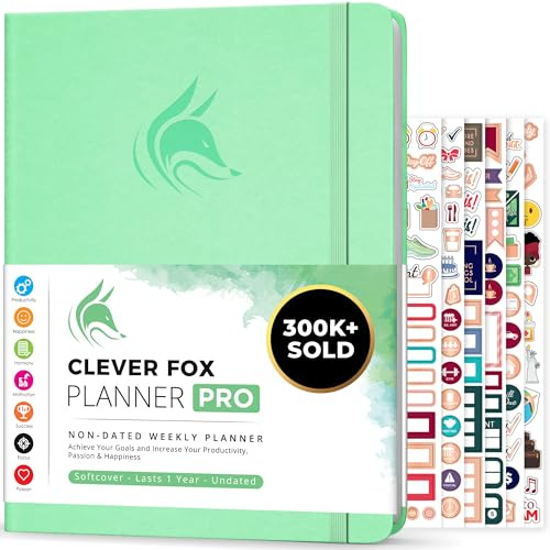 Clever Fox Planner PRO – Weekly & Monthly Life Planner to Increase Productivity, Time Management and Hit Your Goals, 21.5x28cm (Mint)
