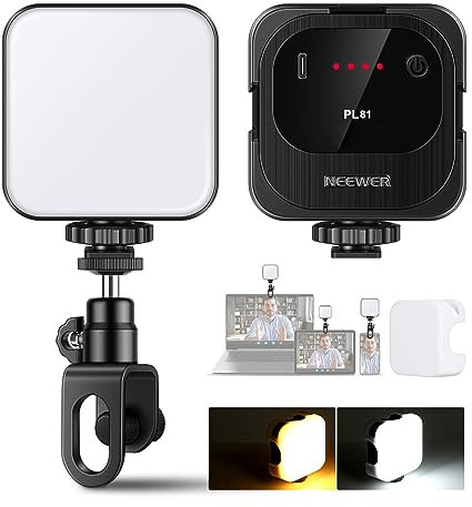 NEEWER Videokonferenz Licht, 3000mAh Akkus, 2500K-10000K CRI95+, USB Webcam LED Leuchte, Selfie Licht Clip-On Handy/Laptop/PC, Fotos/Zoom Meeting/Live Streaming/TikTok Beleuchtung, PL81