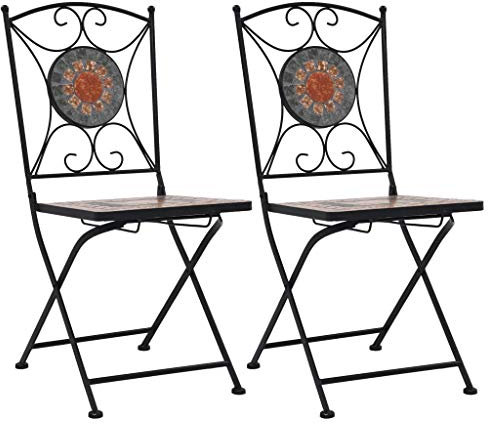 INLIFE Sillas de jardín con mosaico (2 unidades), color naranja/gris