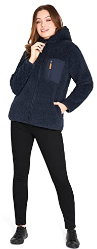CityComfort Fleecejacka för kvinnor, fluffig huvtröja med dragkedja, Navy, XL