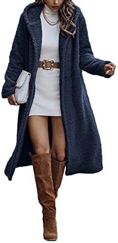 ticticlily Gappotto Giubbotto Donna in Pile Peluche Giacca con Cappuccio Teddy Sherpa Giacche Elegante Casuale Cappotti Lunghi Invernali A Blu L