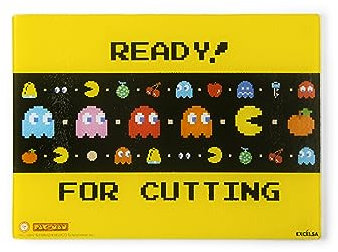 Excelsa Pacman Tagliere da Cucina, Vetro infrangibile, Cm. 25 x 35