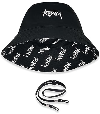 LumiSyne Chapeau De Pêcheur Réversible Unisexe Couleur Unie avec Lettres/Imprimé Style Hawaïen Bob Chapeau De Seau avec Jugulaire Détachable Pliable Coton Chapeau De Soleil pour Été Plage Voyage