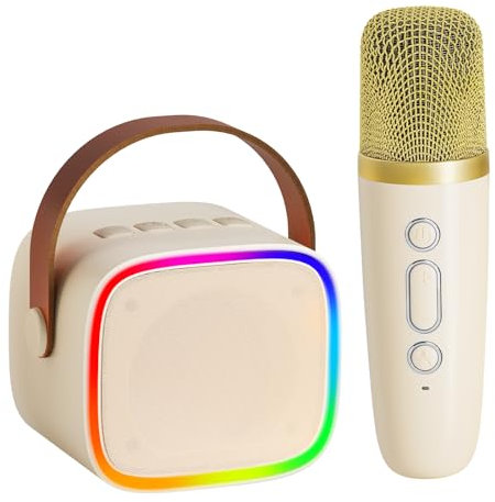 BONAOK Microphone - Machine de karaoké Bluetooth pour Enfants et Adultes - Lecteur de karaoké Portable - Microphone à recharger - Jouet électronique pour Enfants - Beige