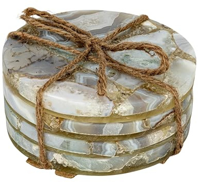 Creative Co-Op Round Agate Coasters, Multicolor, Set of 4
