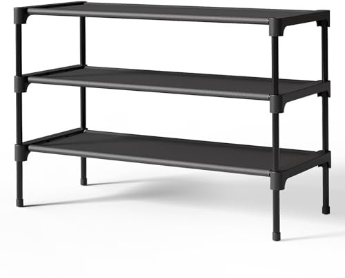Kitsure Shoe Rack - Premium Non-Woven Shoe Rack Shelf, Shoe Organizer for Closet, Entryway, Garage & Corridor, Sturdy & Durable Long Stackable Shoe Shelves, 63 x 30 x 39 cm, Black