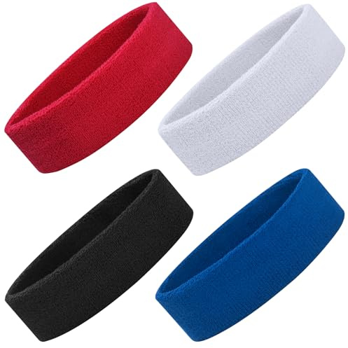 ONUPGO 4-pack svettband sportpannband för män och kvinnor, bomullspannband frottétyg svettband för tennis, basket, fotboll, gym, träning – fukttransporterande elasticitet